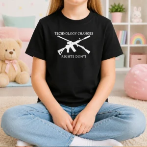 Good Top Technology Changes Rights Don'T Crossed AR 15 And Musket kids t shirt front view with bold graphic print
