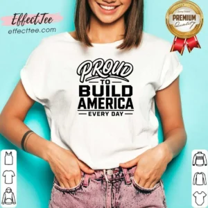 Top Labour Day Proud Builder With Line Art Typography V-Neck Shirt