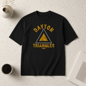 Good Pretty Dayton Triangles t shirt in classic fit with white graphic on black cotton fabric
