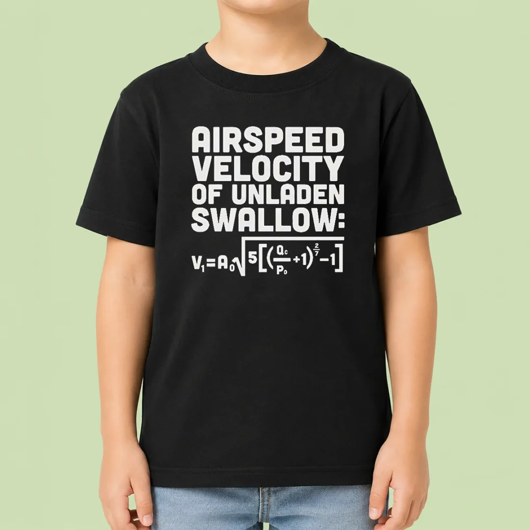 good-airspeed-velocity-of-unladen-swallow-and-equation-science-nerd-kids-t-shirt Good Airspeed Velocity Of Unladen Swallow And Equation Science Nerd Kids T-Shirt