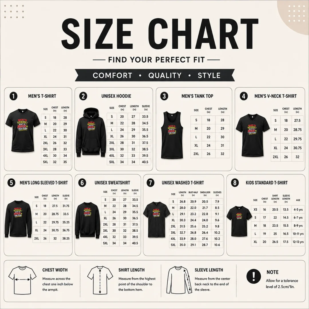 good-awesome-back-to-school-typography-for-youth-and-teachers-size-chart Size chart for Good Awesome Back To School Typography youth and teachers shirt with measurements in inches and cm