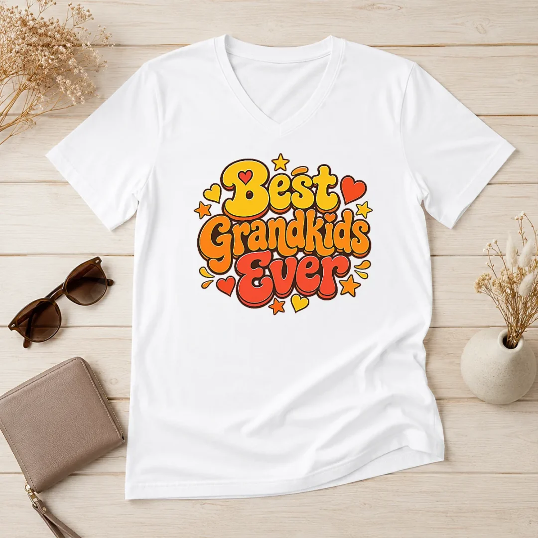 good-awesome-groovy-retro-grandkids-celebration-v-neck-shirt Good Awesome Groovy Retro Grandkids Celebration V Neck Shirt in vibrant retro style on soft fabric