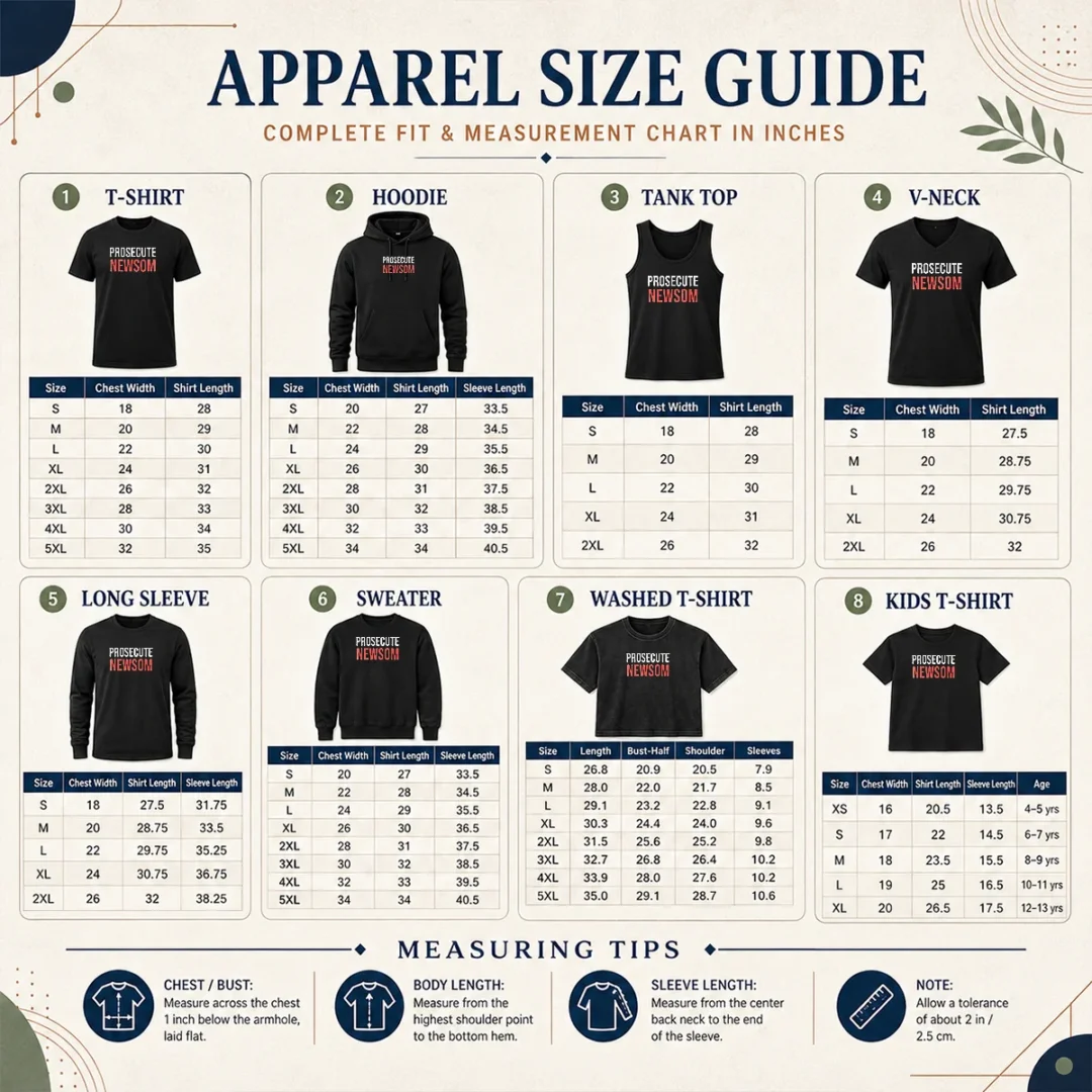 Good Awesome Prosecute Newsom Size Chart Good Awesome Prosecute Newsom size chart showing measurements in inches and centimeters