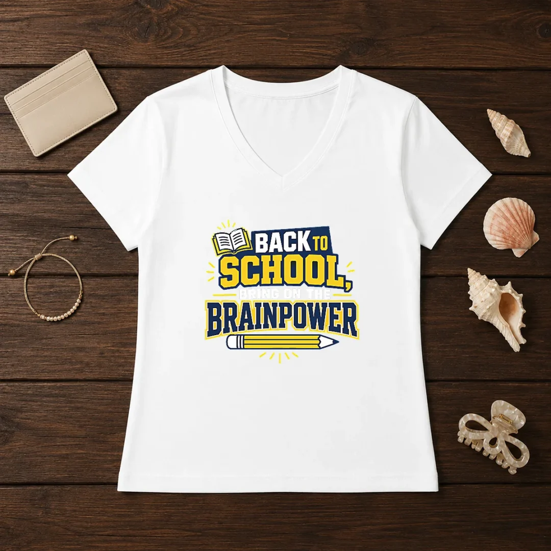 good-back-to-school-brainpower-typography-v-neck-shirt Good Back To School Brainpower Typography V-Neck Shirt