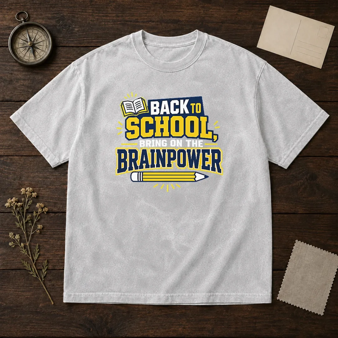 good-back-to-school-brainpower-typography-washed-t-shirt Good Back To School Brainpower Typography Washed T-Shirt