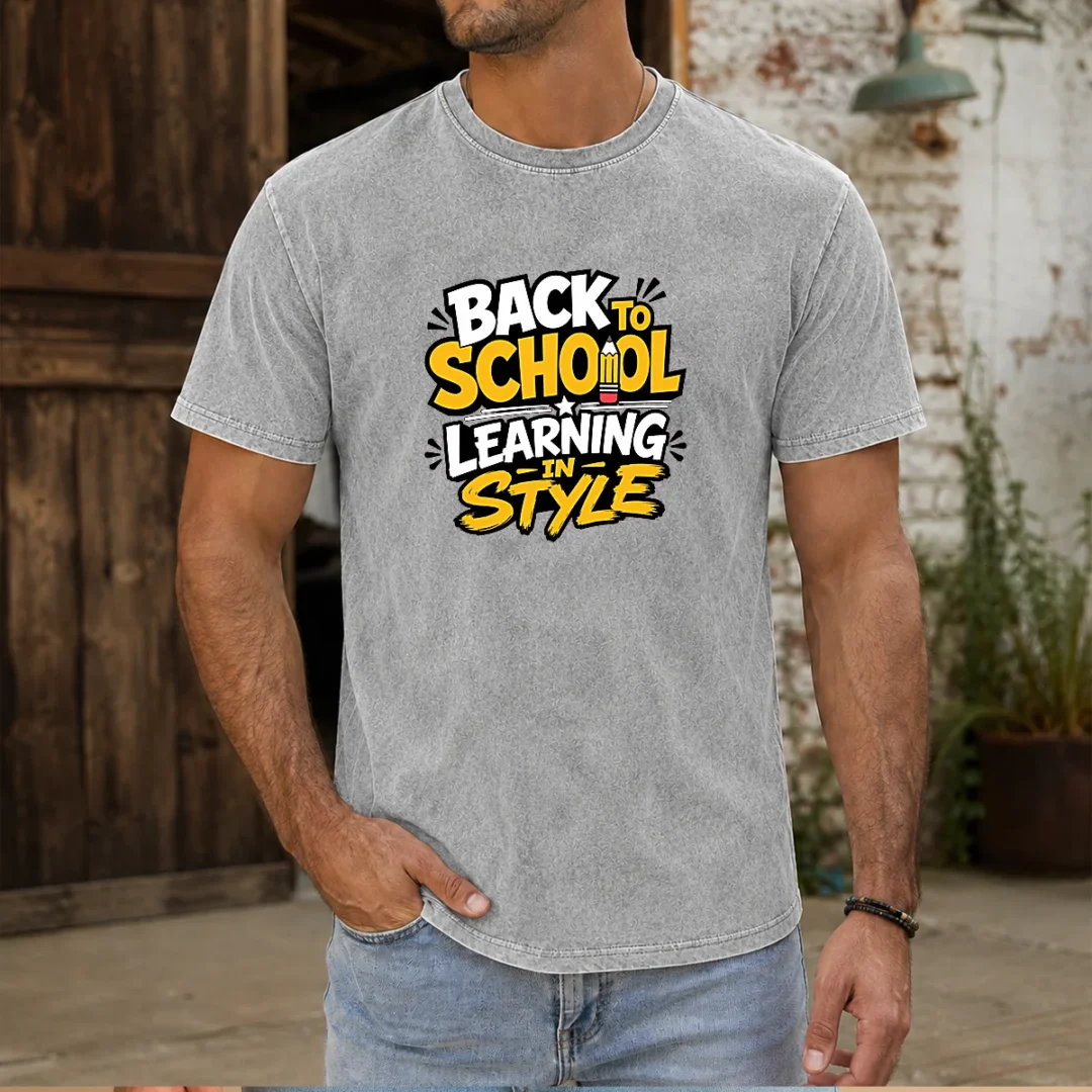 good-back-to-school-learning-in-style-silhouette-washed-t-shirt Good Back To School Learning In Style Silhouette printed on a soft washed t shirt with a classic fit