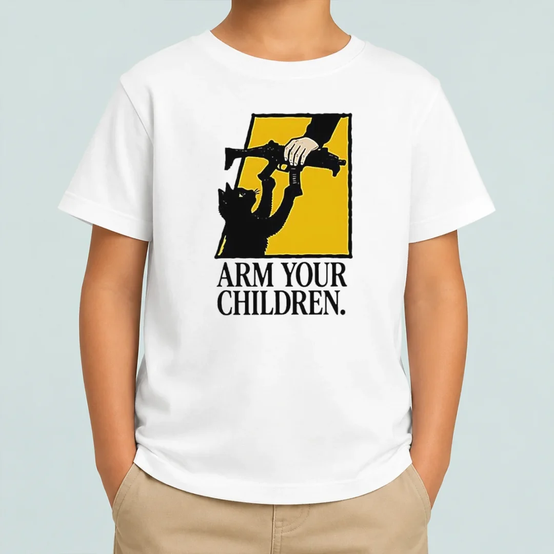 good-black-cat-holding-submachine-gun-and-hand-arm-your-children-kids-t-shirt Good Black Cat Holding Submachine Gun And Hand Arm Your Children kids t shirt in black, featuring graphic print on front