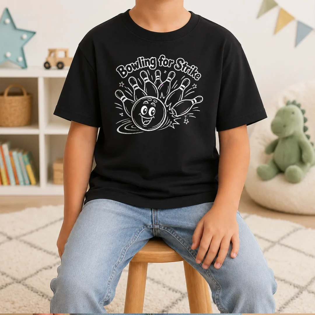 good-bowling-for-strike-line-art-kids-t-shirt Good Bowling For Strike Line Art Kids T Shirt featuring a playful bowling strike line art design on a comfortable kids tee