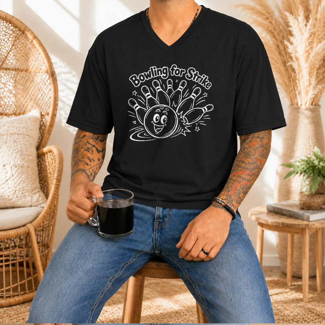 good-bowling-for-strike-line-art-v-neck-shirt Good Bowling For Strike Line Art V-Neck Shirt