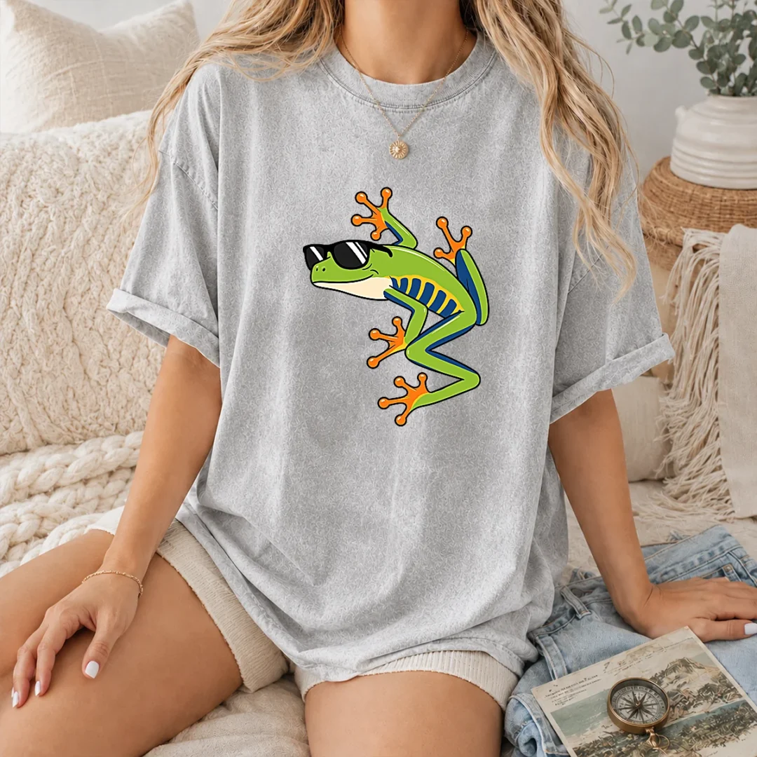good-cool-fun-cartoon-frog-sunglasses-summer-beach-washed-t-shirt Good Cool Fun Cartoon Frog Sunglasses Summer Beach Washed T-Shirt