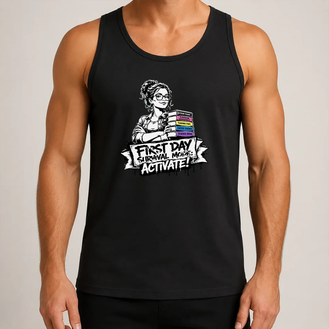 good-first-day-school-teacher-stencil-tank-top Good First Day School Teacher Stencil Tank Top
