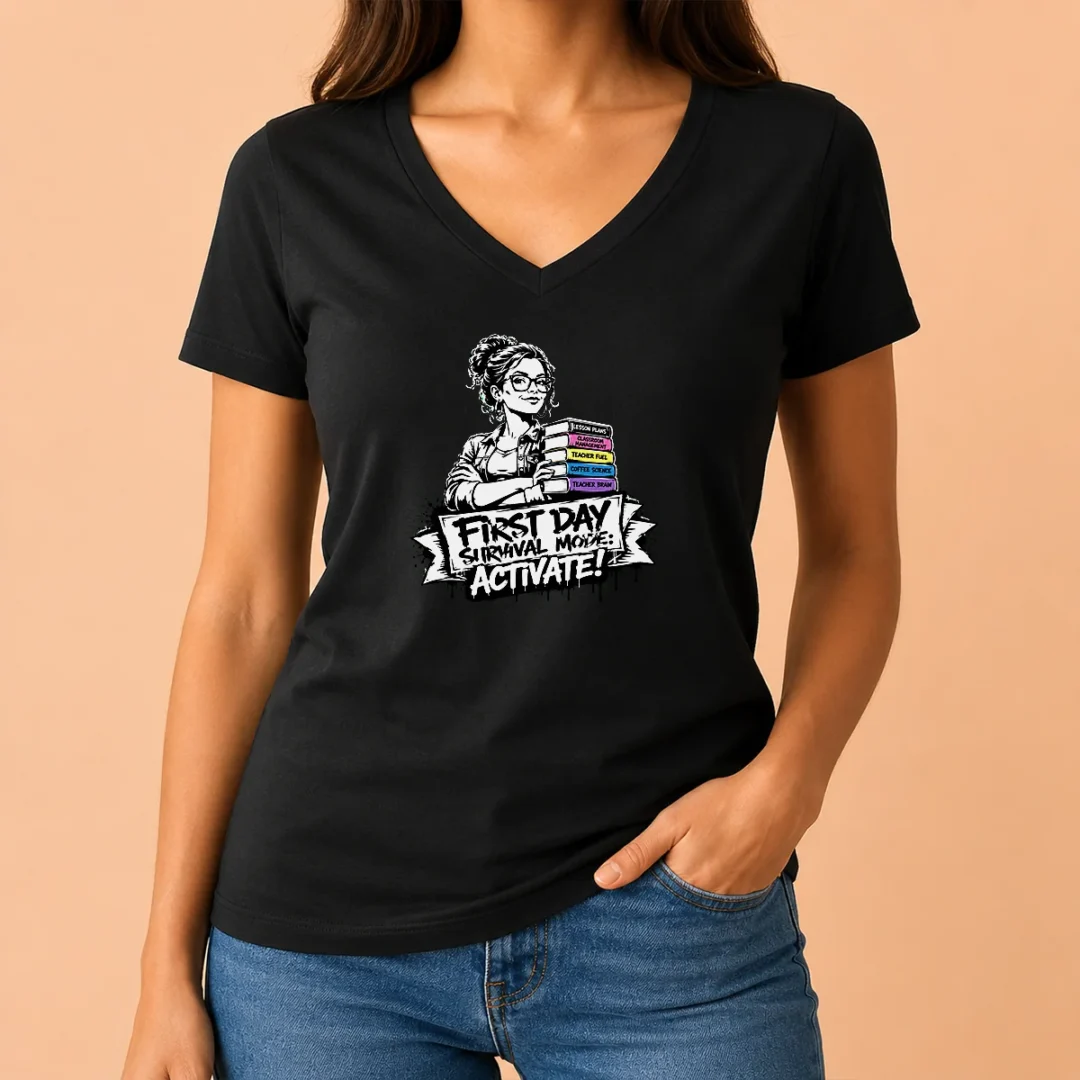 good-first-day-school-teacher-stencil-v-neck-shirt Good First Day School Teacher Stencil V-Neck Shirt