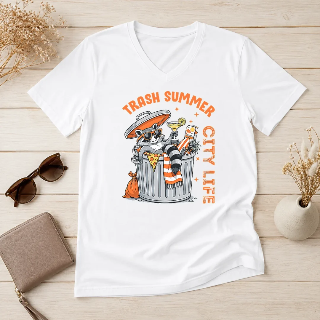 good-funny-trash-summer-city-life-raccoon-v-neck-shirt Good Funny Trash Summer City Life Raccoon V-Neck Shirt