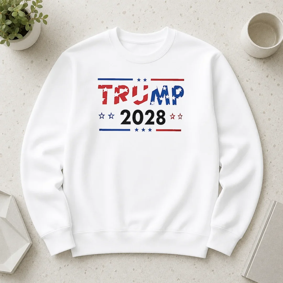 good-happy-trump-2028-patriotic-stars-and-stripes-sweater Good Happy Trump 2028 Patriotic Stars And Stripes Sweater featuring red, white, and blue patriotic design on a cozy pullover