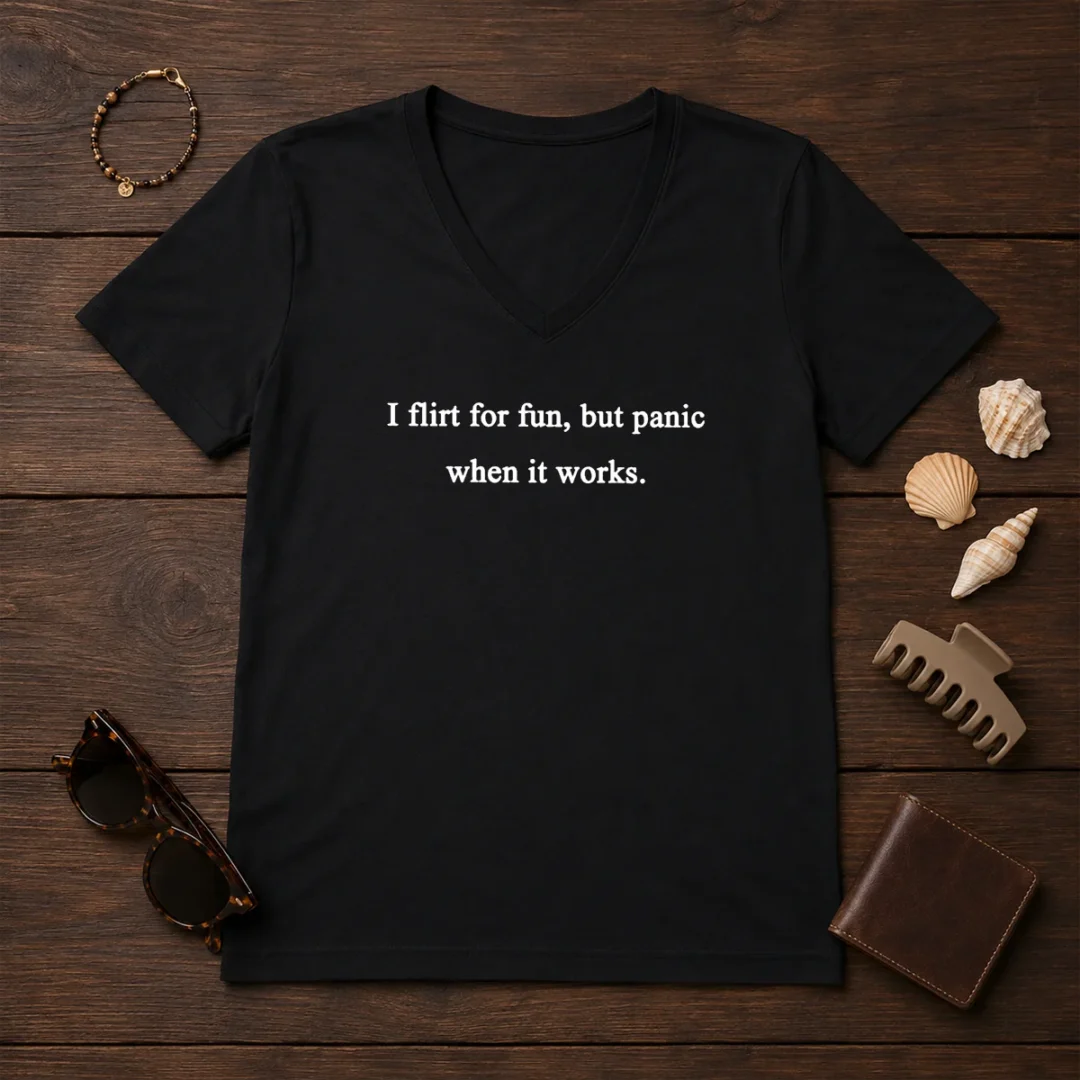 good-i-flirt-for-fun-but-panic-when-it-works-v-neck-shirt Good I Flirt For Fun But Panic When It Works V-Neck Shirt