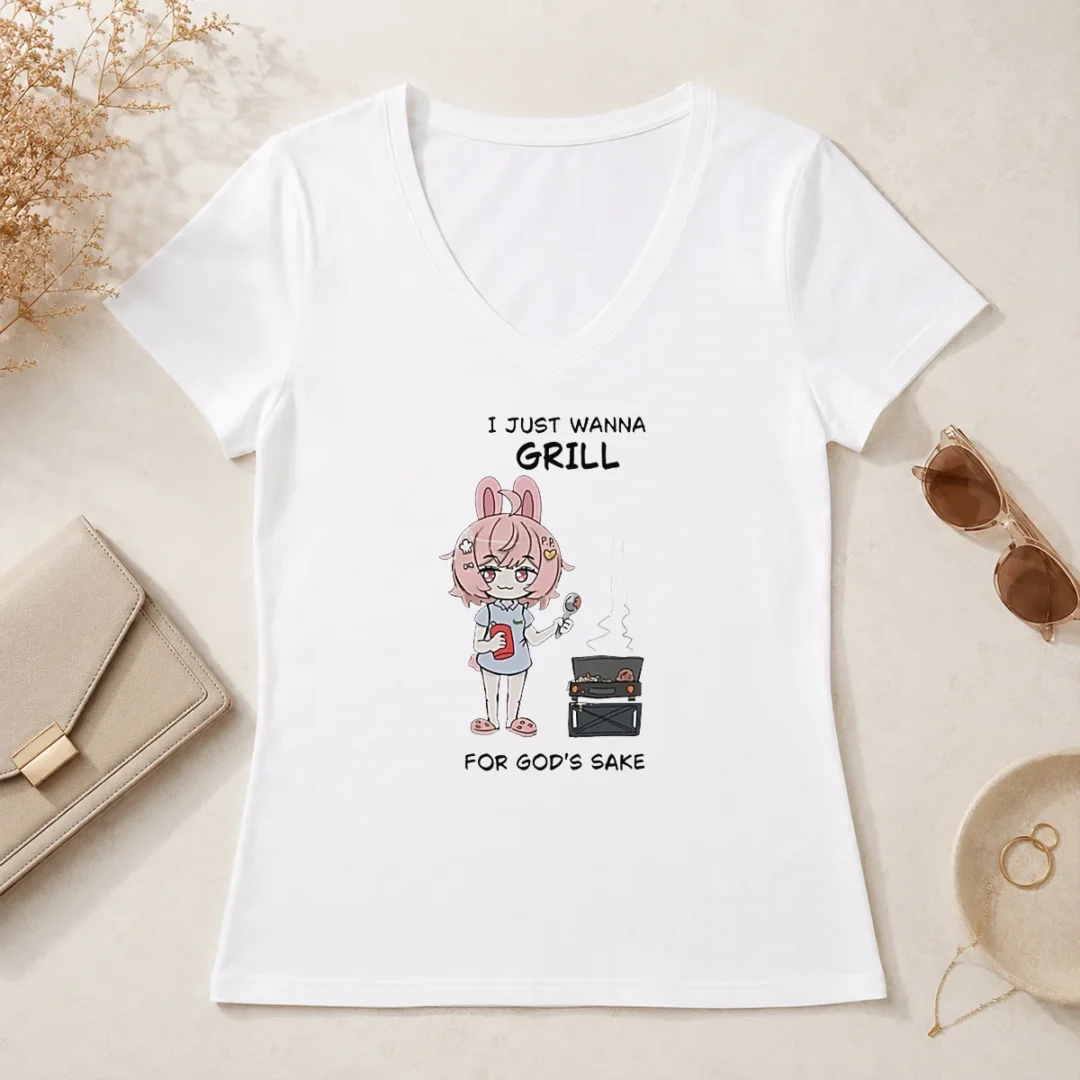 Good I Just Wanna Grill For God'S Sake Anime Bunny Girl V Neck Shirt Good I Just Wanna Grill For God'S Sake Anime Bunny Girl V-Neck Shirt