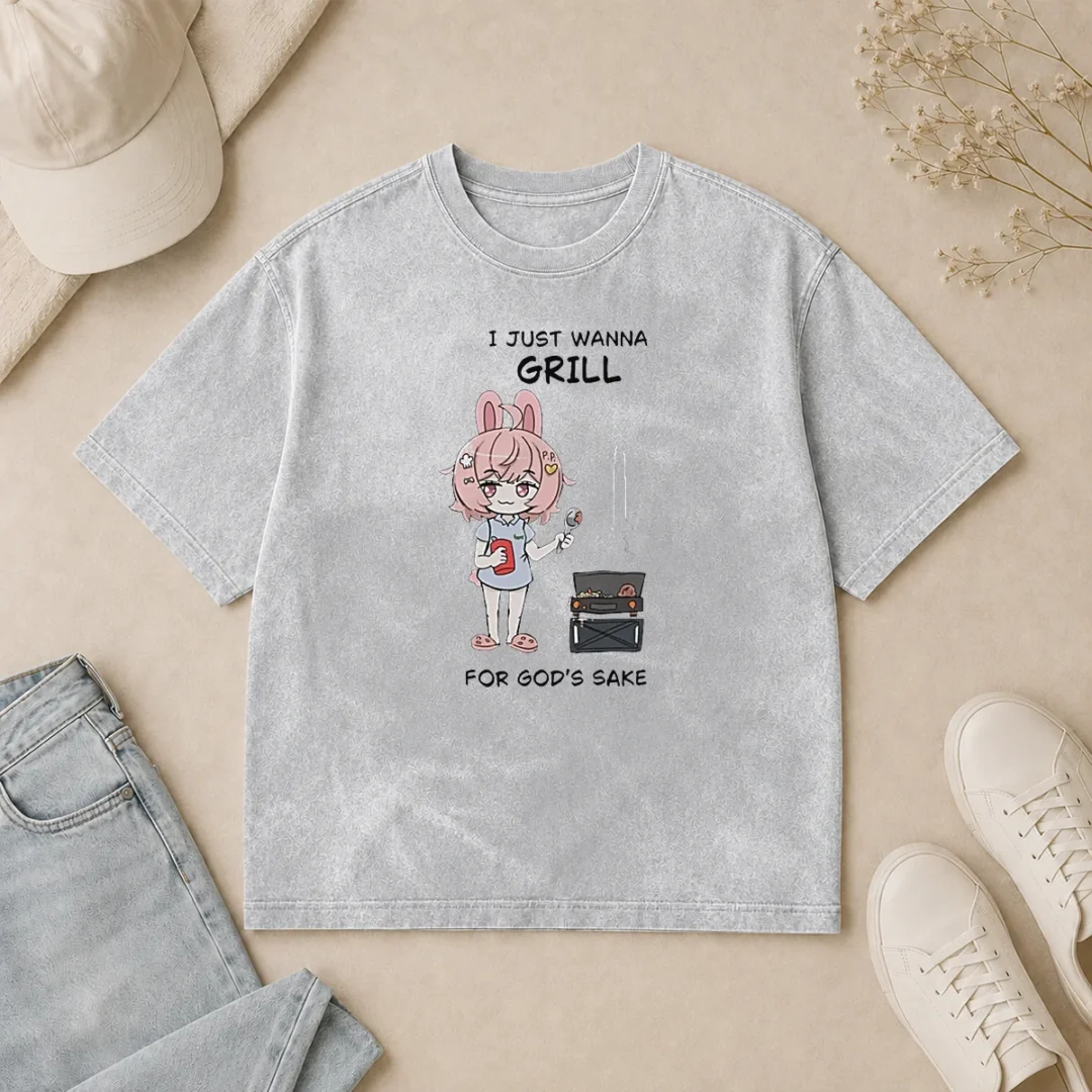 Good I Just Wanna Grill For God'S Sake Anime Bunny Girl Washed T Shirt Good I Just Wanna Grill For God'S Sake Anime Bunny Girl Washed T-Shirt