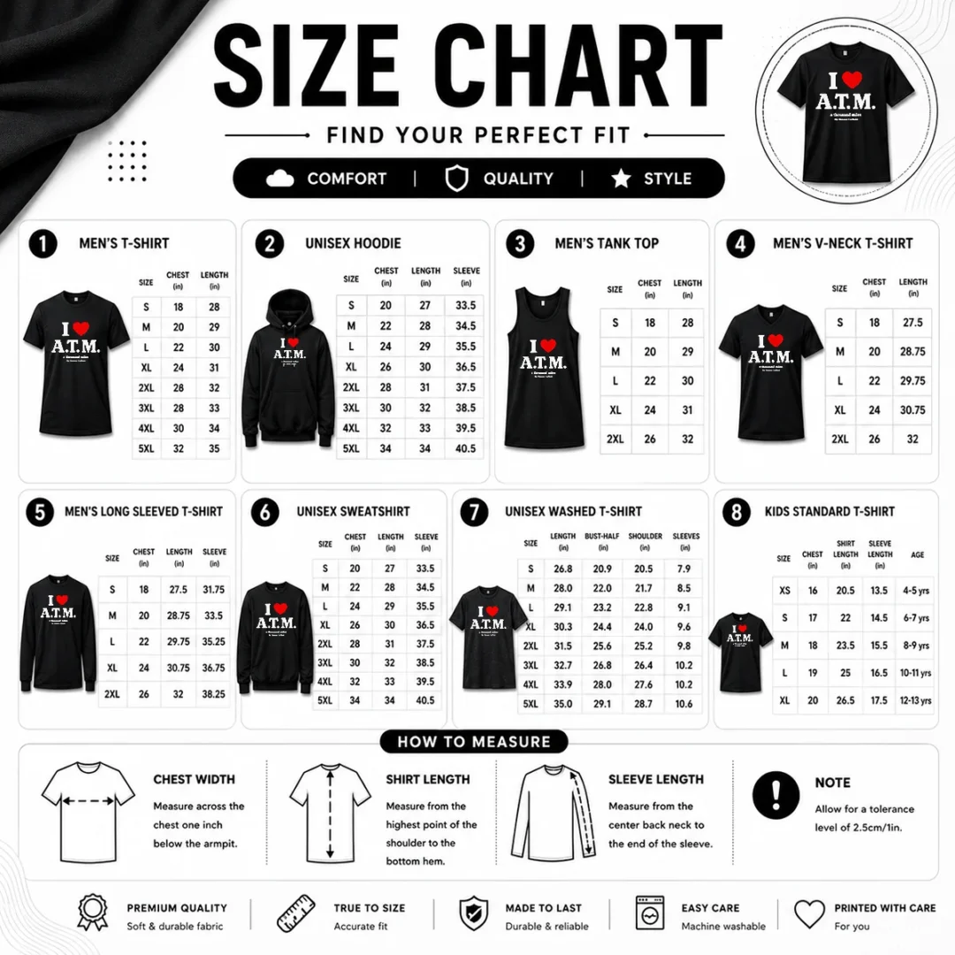 good-i-love-atm-a-thousand-miles-by-vanessa-carlton-size-chart Size chart for Good I Love ATM A Thousand Miles By Vanessa Carlton with measurements in inches and cm