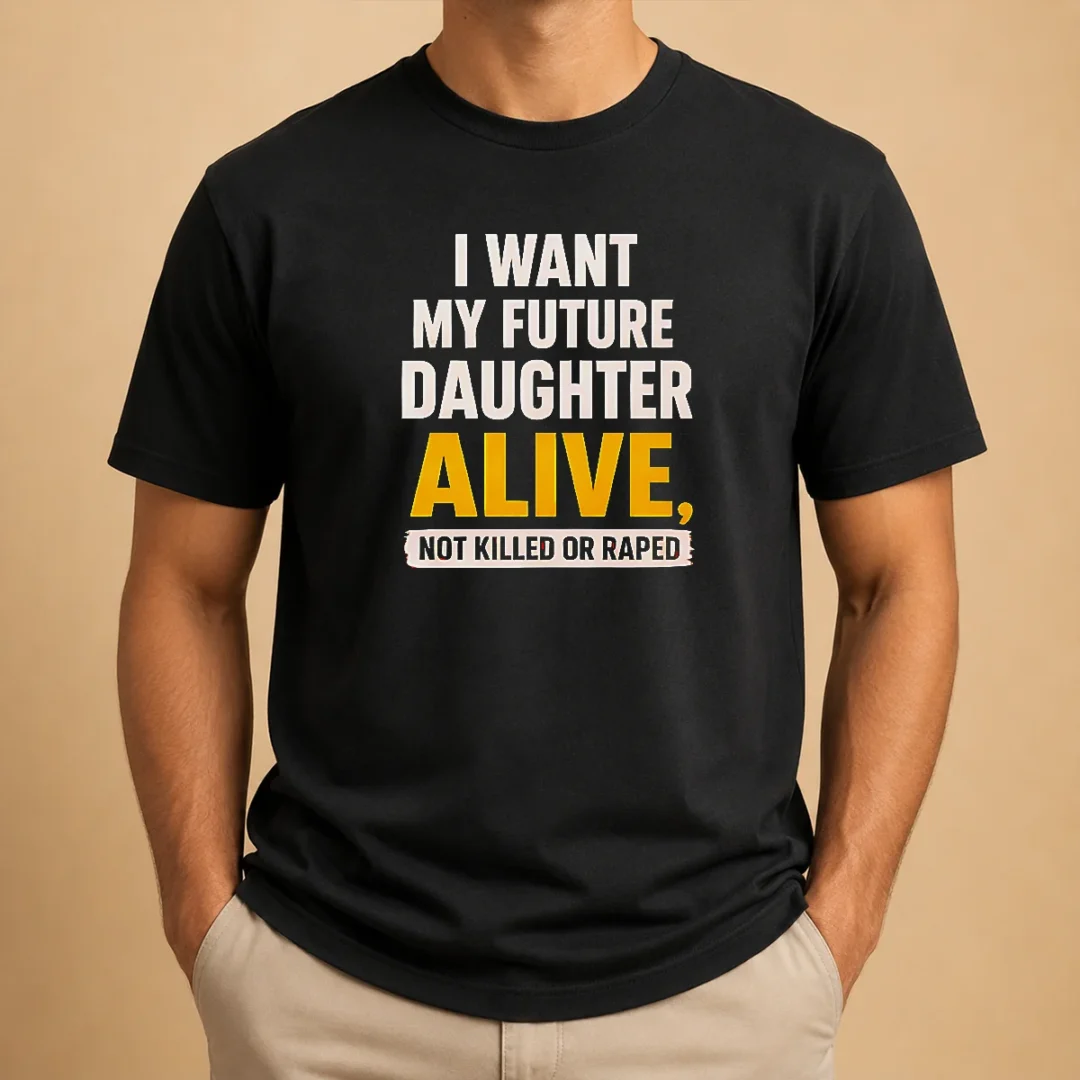 good-i-want-my-future-daughter-alive-not-killed-or-raped-t-shirt-2 Good I Want My Future Daughter Alive Not Killed Or Raped t shirt front view in black cotton fabric