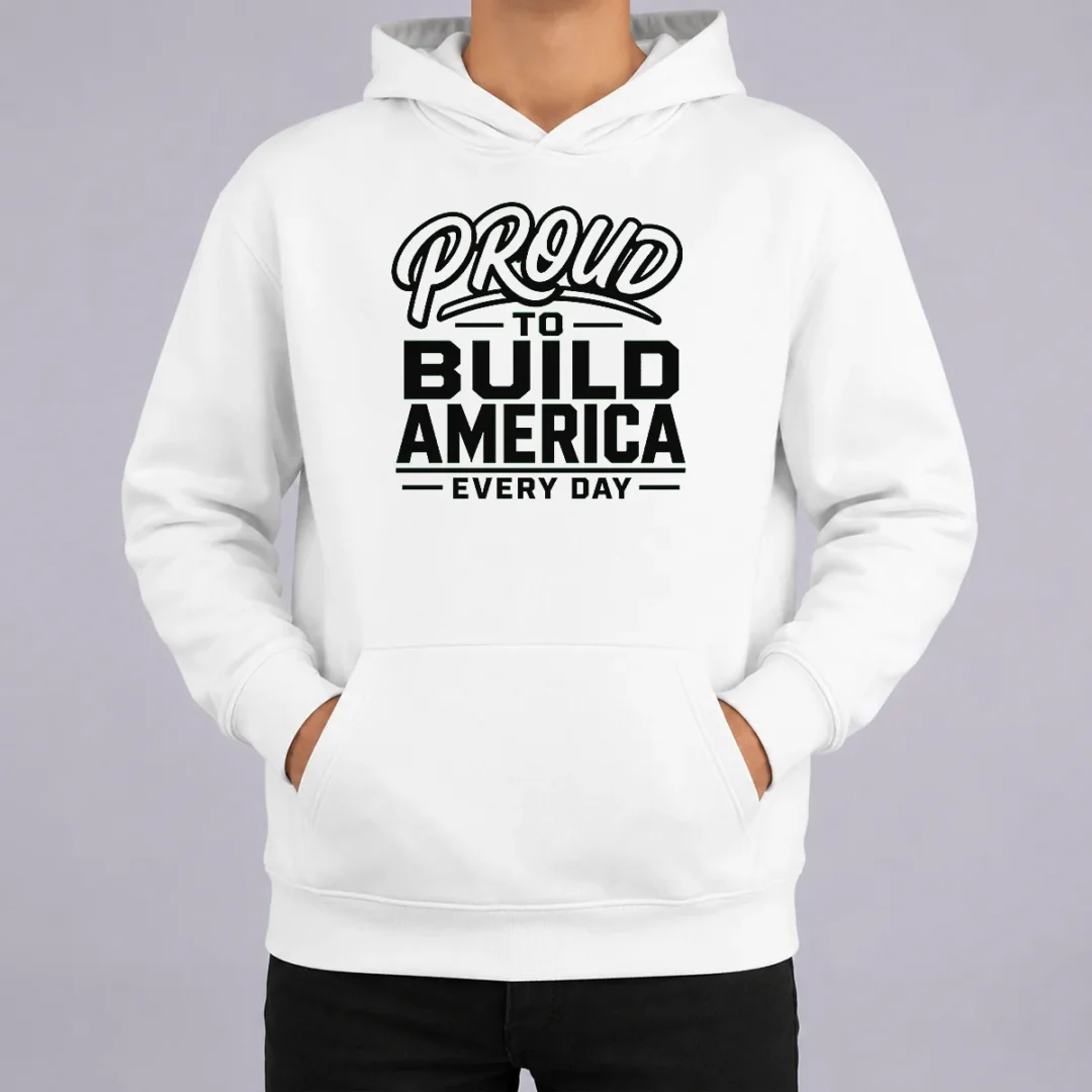 Good Labour Day Proud Builder With Line Art Typography Hoodie Good Labour Day Proud Builder With Line Art Typography hoodie in charcoal grey, front view with bold line art text