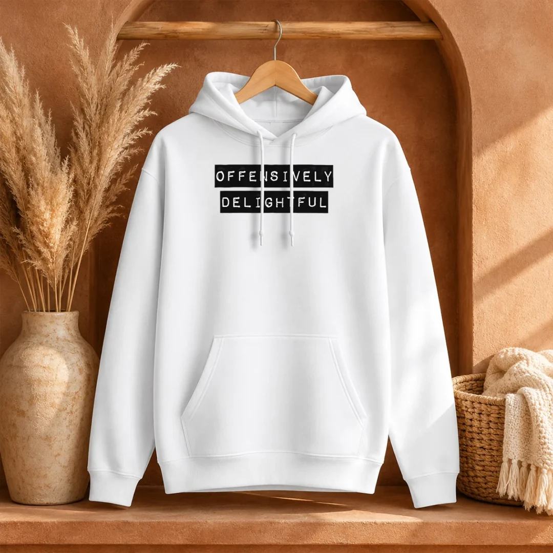 good-offensively-delightful-hoodie Good Offensively Delightful Hoodie in black with front pocket and adjustable hood