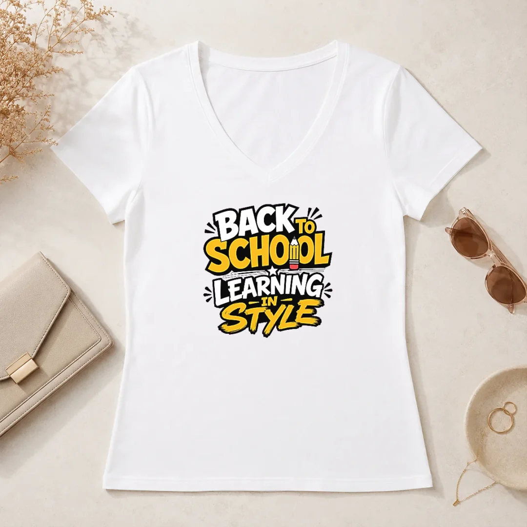 Good Official Back To School Learning In Style Silhouette V Neck Shirt Good Official Back To School Learning In Style Silhouette V-Neck Shirt