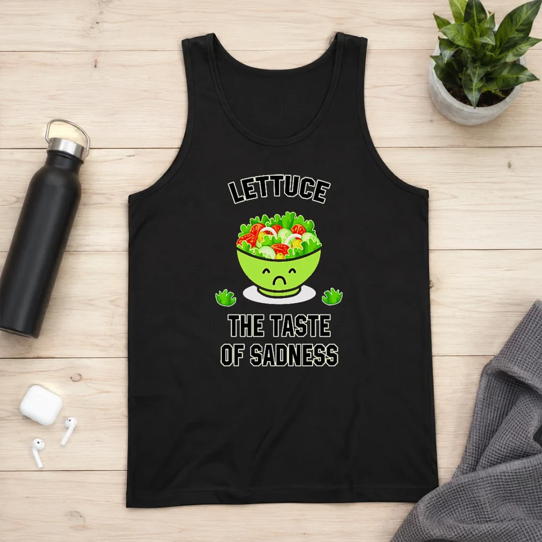 good-official-lettuce-the-taste-of-sadness-funny-food-meme-tank-top Good Official Lettuce The Taste Of Sadness Funny Food Meme Tank Top in black, casual sleeveless fit