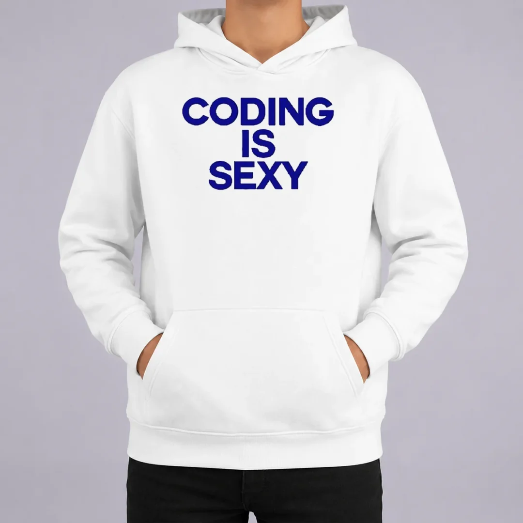 Good Original Coding Is Sexy Text Hoodie Good Original Coding Is Sexy Text hoodie in charcoal gray with front kangaroo pocket and drawstring hood