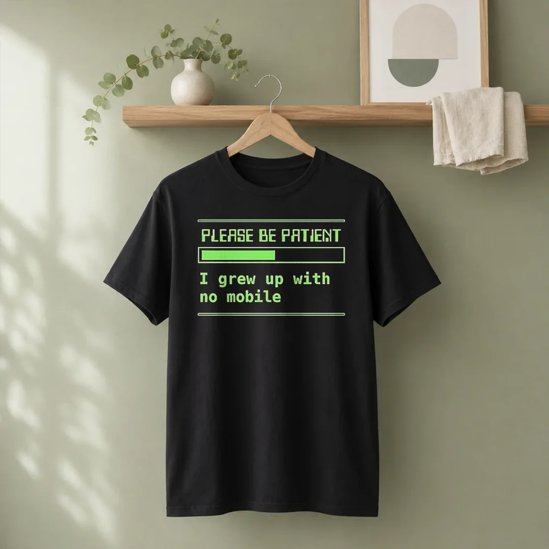 good-please-be-patient-loading-bar-i-grew-up-with-no-mobile-gen-x-t-shirt-1 Good Please Be Patient Loading Bar I Grew Up With No Mobile Gen X t shirt in classic fit with bold graphic print