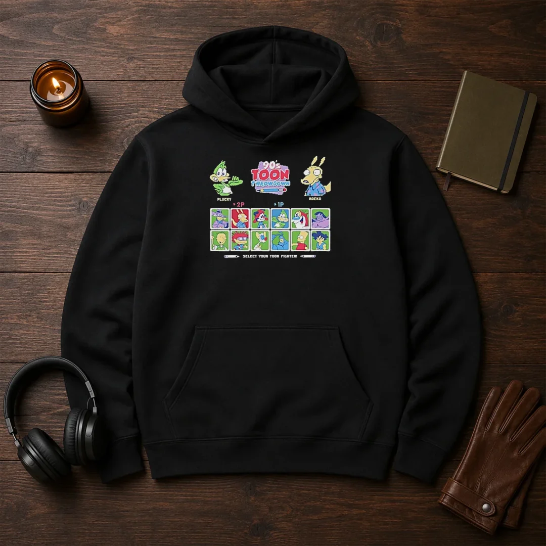 good-plucky-rocko-darkwing-duck-ren-stimpy-doug-tommy-pickles-pinky-the-tick-bart-goku-90s-toon-throwdown-5 Good Plucky Rocko Darkwing Duck Ren Stimpy Doug Tommy Pickles Pinky The Tick Bart Goku 90s Toon Throwdown Select Your Toon Fighter Hoodie