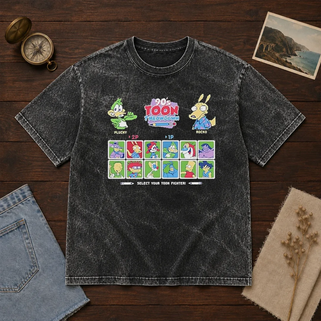 good-plucky-rocko-darkwing-duck-ren-stimpy-doug-tommy-pickles-pinky-the-tick-bart-goku-90s-toon-throwdown-8 Good Plucky Rocko Darkwing Duck Ren Stimpy Doug Tommy Pickles Pinky The Tick Bart Goku 90s Toon Throwdown Select Your Toon Fighter Washed