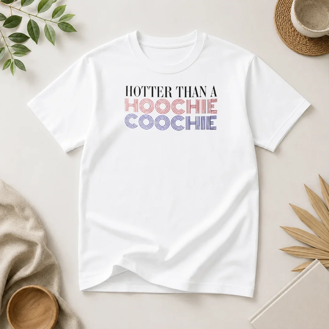 good-pretty-hotter-than-a-hoochie-coochie-t-shirt Good Pretty Hotter Than A Hoochie Coochie t shirt in classic fit with bold graphic print