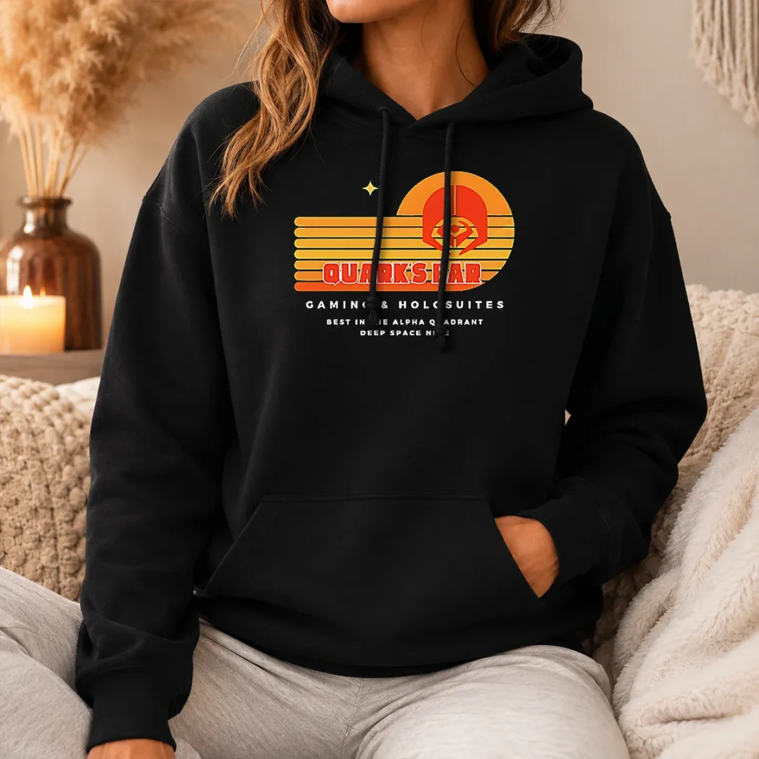 Good Quark'S Bar Gaming & Holosuites Deep Space Nine Retro Hoodie Good Quark'S Bar Gaming & Holosuites Deep Space Nine Retro Hoodie