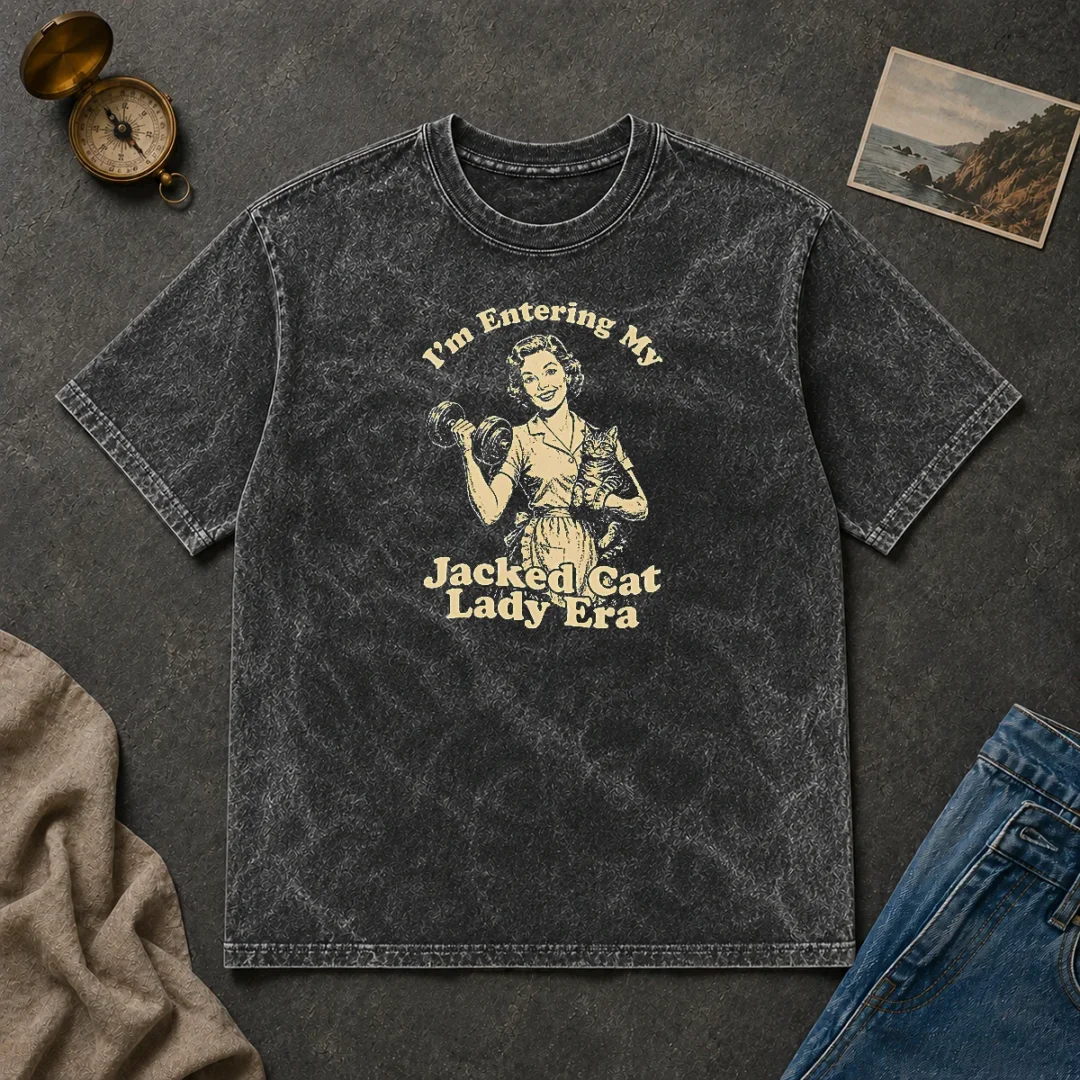 Good Retro Jacked Cat Lady Washed T Shirt Good Retro Jacked Cat Lady Washed T-Shirt