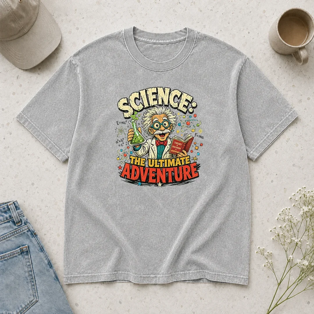 good-science-the-ultimate-adventure-retro-distressed-washed-t-shirt Good Science The Ultimate Adventure Retro Distressed Washed T Shirt in faded vintage style with soft fabric texture