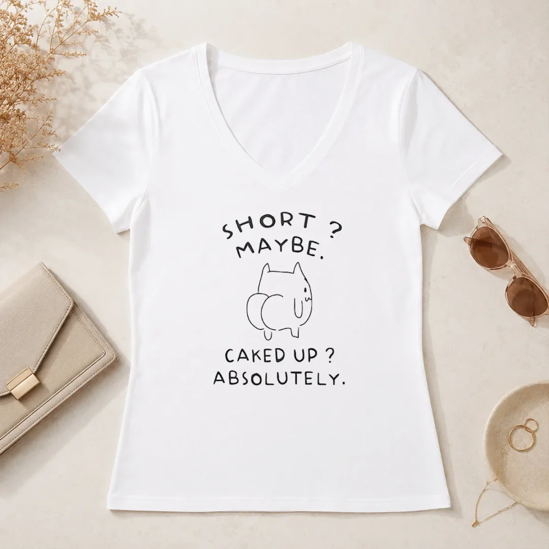Good Short Maybe Caked Up Absolutely Cat V Neck Shirt Good Short Maybe Caked Up Absolutely Cat V Neck Shirt in soft fabric with a comfortable fit