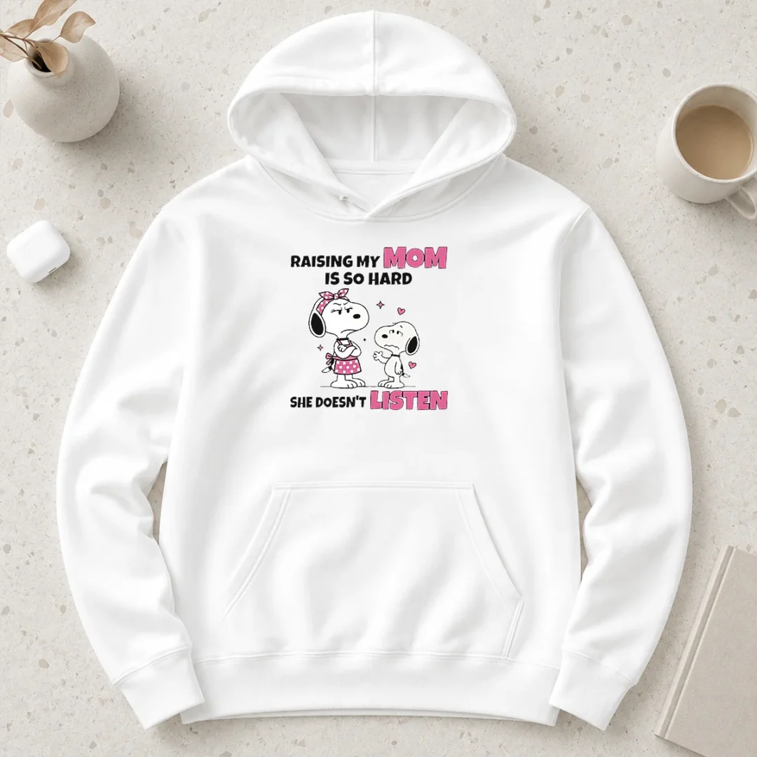 good-snoopy-and-belle-funny-raising-my-mom-is-so-hard-she-doesnt-listen-hoodie Good Snoopy And Belle Funny Raising My Mom Is So Hard She Doesnt Listen hoodie in black, featuring a humorous graphic print