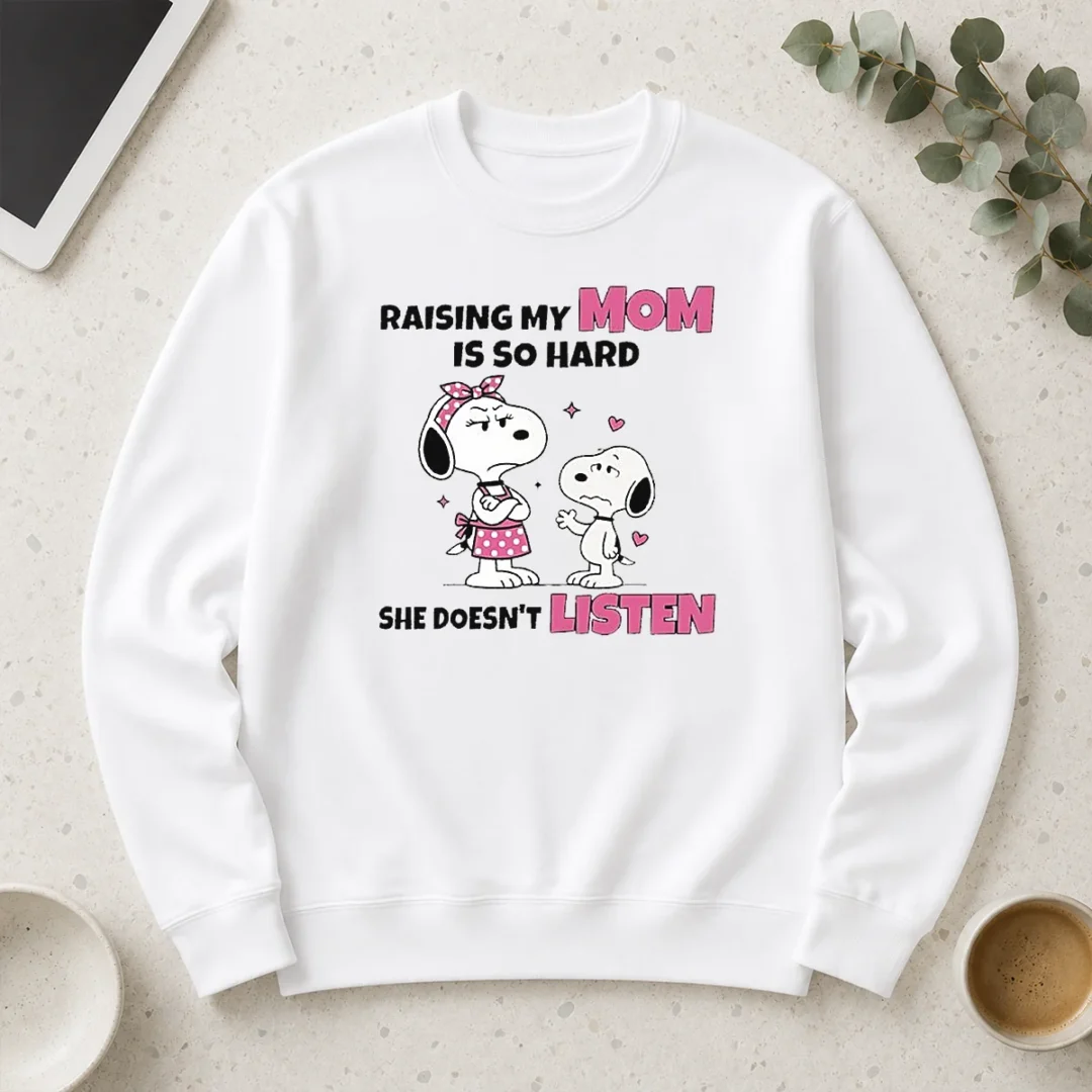 good-snoopy-and-belle-funny-raising-my-mom-is-so-hard-she-doesnt-listen-long-sleeve-shirt Good Snoopy And Belle Funny Raising My Mom Is So Hard She Doesnt Listen Long Sleeve Shirt in white cotton fabric