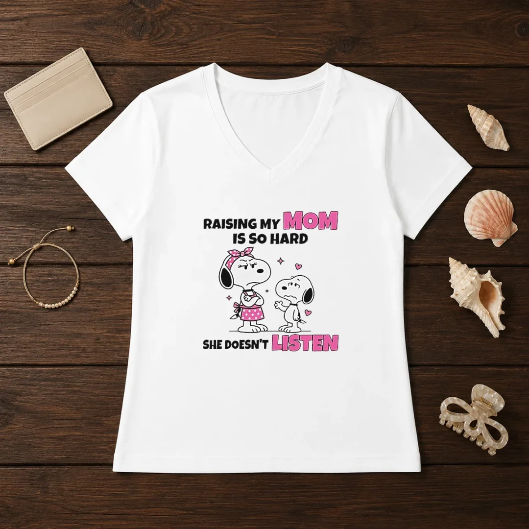 good-snoopy-belle-peanuts-raising-my-mom-is-so-hard-she-doesn-t-listen-v-neck-shirt Good Snoopy Belle Peanuts Raising My Mom Is So Hard She Doesn'T Listen V-Neck Shirt