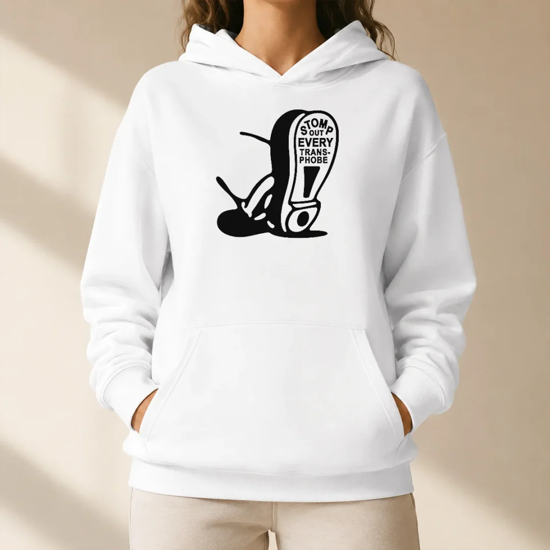 good-stomp-out-every-transphobe-boot-social-justice-activism-equality-protest-hoodie Good Stomp Out Every Transphobe Boot Social Justice Activism Equality Protest Hoodie in black, front view with bold graphic print