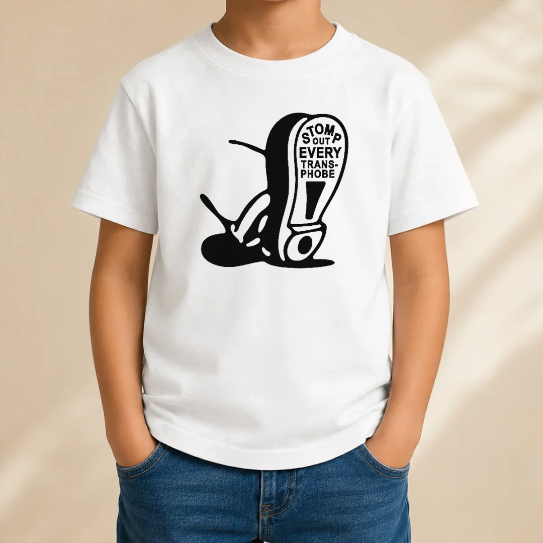 good-stomp-out-every-transphobe-boot-social-justice-activism-equality-protest-kids-t-shirt Good Stomp Out Every Transphobe Boot Social Justice Activism Equality Protest kids t shirt with bold graphic for children