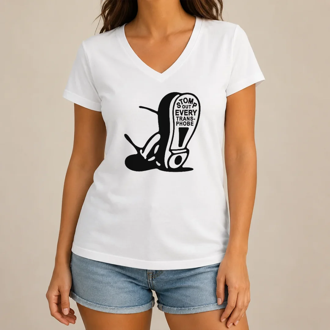 good-stomp-out-every-transphobe-boot-social-justice-activism-equality-protest-v-neck-shirt Good Stomp Out Every Transphobe Boot Social Justice Activism Equality Protest V Neck Shirt in black with bold text design