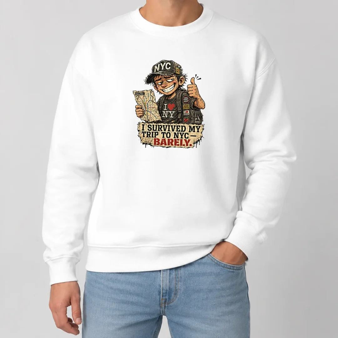 Good Survived NYC Trip Funny Grunge Streetwear Sweater Good Survived NYC Trip Funny Grunge Streetwear Sweater featuring bold graphic print on a cozy crewneck sweatshirt