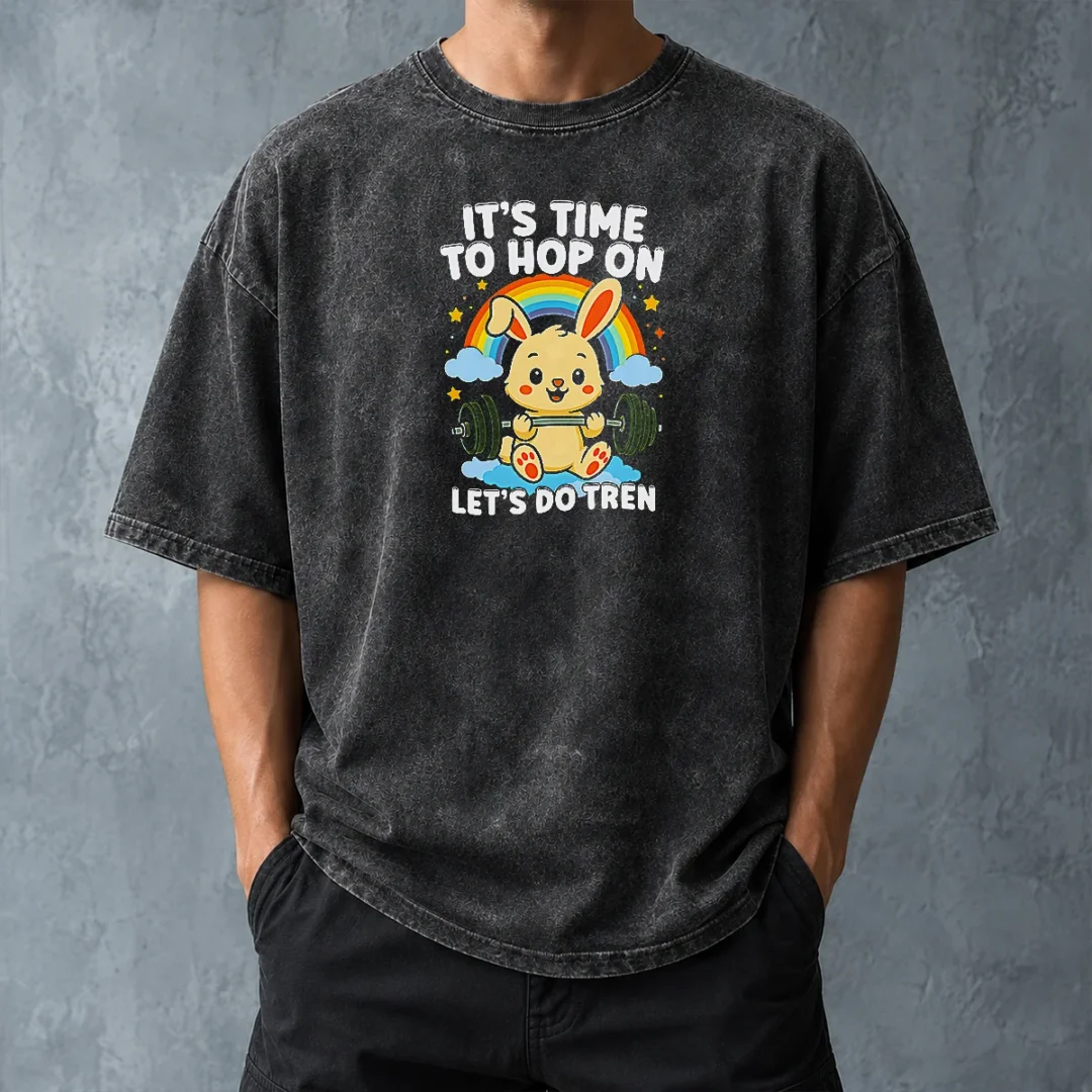 good-time-to-hop-on-washed-t-shirt-washed-tshirt Good Time To Hop On Washed T Shirt front view on a washed cotton fabric tee