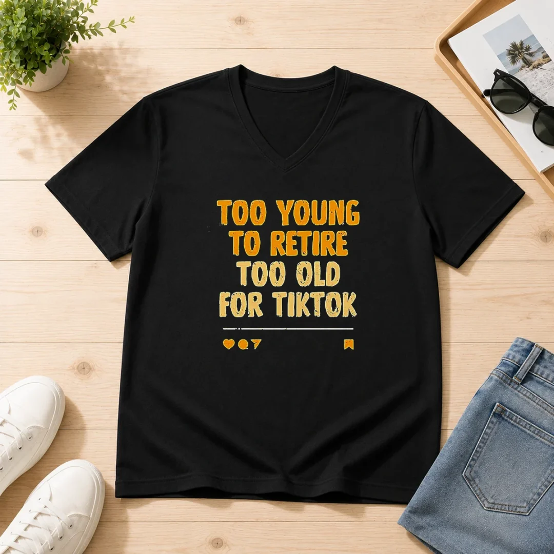 good-too-young-to-retire-too-old-for-tiktok-quote-v-neck-shirt Good Too Young To Retire Too Old For Tiktok Quote V-Neck Shirt