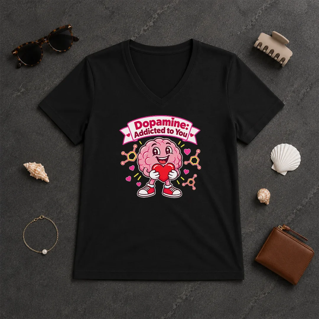 Good Top Cute Dopamine Addicted To You Love V Neck Shirt Good Top Cute Dopamine Addicted To You Love V Neck Shirt in light fabric with short sleeves