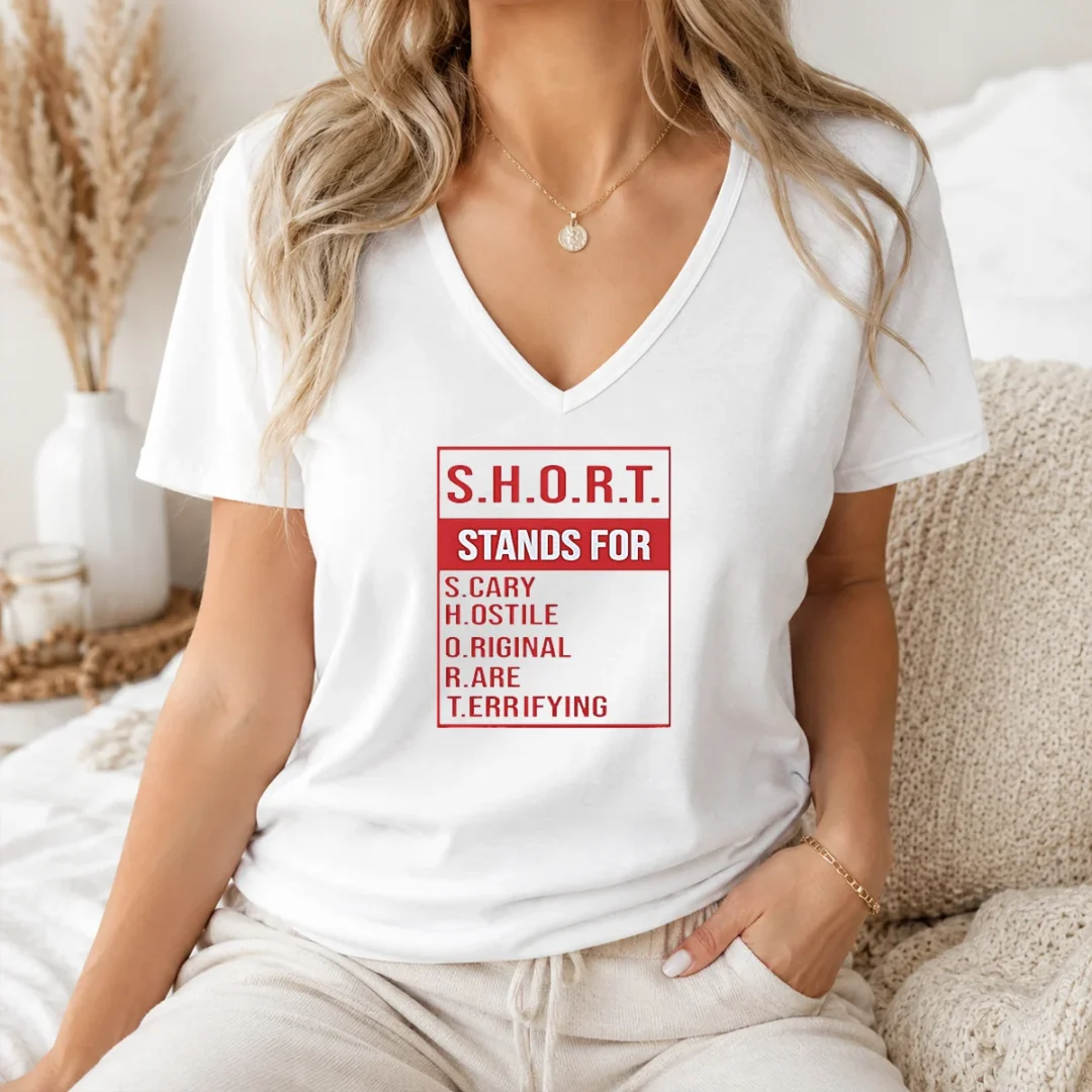 Good Top SHORT Stands For Scary Hostile Original Rare Terrifying V Neck Shirt Good Top SHORT Stands For Scary Hostile Original Rare Terrifying V Neck Shirt in a casual fit with short sleeves
