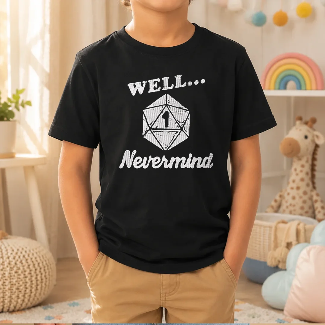 good-well-nevermind-d20-dice-roll-one-kids-t-shirt Good Well Nevermind D20 Dice Roll One Kids T-Shirt