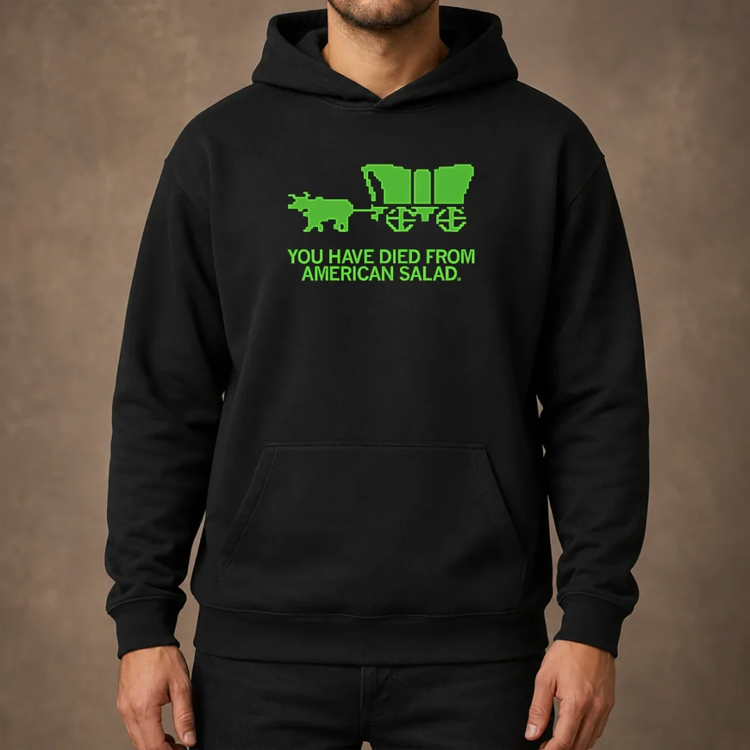 good-you-have-died-hoodie Good You Have Died Hoodie in black with front graphic print, cozy pullover style with hood and drawstrings