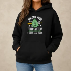 Awesome Lincoln Treeplanters Nebraska Vintage Baseball Team Hoodie in dark gray with front graphic print